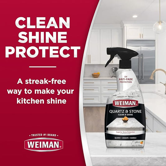 Weiman Quartz Countertop Cleaner and Polish - Clean and Shine Your Countertops Islands and Stone Surfaces with UV Protection, 24 Ounce with MicroFiber Towel, 2 Pack