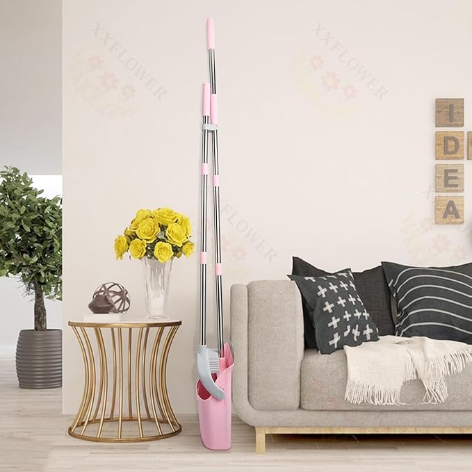 Broom and Dustpan Set, Dustpans with Broom Combo for Home, Heavy Dust Broom and Dustpan Combo, Long Handle Dust Pan and Broom Set for Kitchen, Office, Pet Hair(Gray Pink)