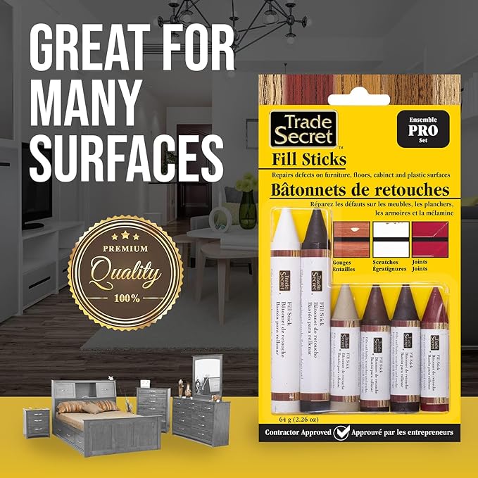 Wood Scratch Repair Fill Stick for Various Surfaces (Set of 6), Great for Touch-Ups and Repairs on Hardwoods Floors, Furniture, Cabinets and Plastic Surfaces.