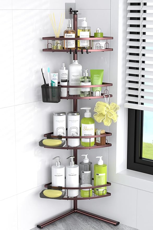 Standing Shower Caddy Corner: 4-tier Rustproof Shower Organizer Shelf - Floor Shower Corner Shelf Rack Stand for Bathroom Chrome