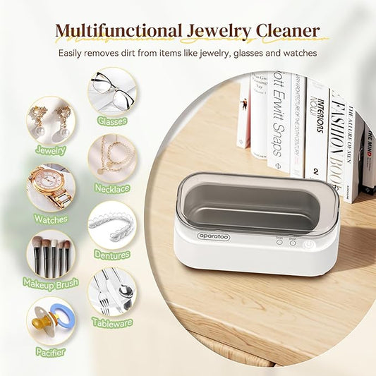 Ultrasonic Jewellry Cleaner 350ml, 47KHz Portable Professional Household Ultrasonic Cleaner Machine for Jewelry Glasses Watches Silver Rings Necklace Shavers Dentures Coins