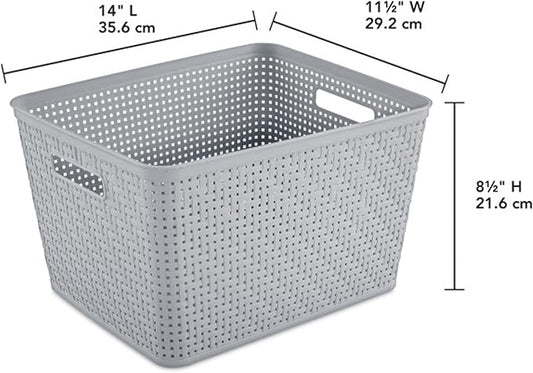 Sterilite 12 Pack Plastic Storage Bin Organization Containers, Tall Baskets, Cement