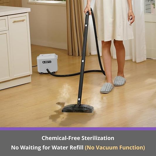 Steam Cleaner: 1650W, Fast 50-Sec Heat-Up-21-Piece Kit Refill Anytime-No Cooling-Detachable Hose Steamer Mop for Home Use Car Bed Furniture Bathroom Tile Grout Floor Cleaning And More White