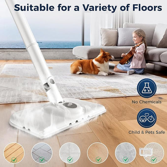 Steam Mop All-in-one for Floor Cleaning, MultiPurpose Steam Cleaner for Home with LED display screen, Detachable Handheld Floor Steamer with Scent Container and strap for Hardwood,Tiles,Carpet(White)