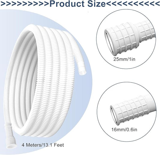 Universal Dehumidifier Drain Hose 13 Feet Air Conditioner Hose with Cut-Table Rubber Adapter Connect Clamp and Teflon Tape, Drain Pipe for Dehumidifiers, Air Conditioners