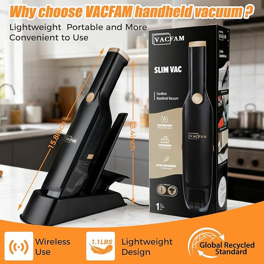 Handheld Vacuum Cordless,Dust Busters Cordless with Storage Dock,15KPA High Power Portable Vacuum Vordless,USB Quick Charge,Mini Vacuum with Multi-Nozzles & Washable Filter,Black