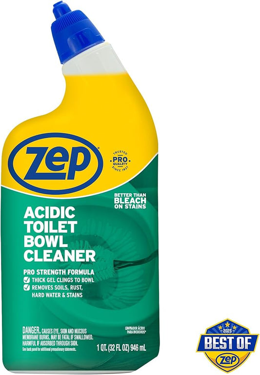 Zep Acidic Toilet Bowl Cleaner - 32 oz (Case of 4) - ZUATBC324 - Experience the Ultimate Cleaning Power with Our 2x Thicker Clinging Formula, Designed to Deliver a Professional-Quality Clean
