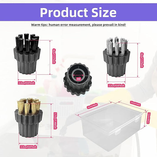 30Pcs Steam Cleaner Brush Head Attachments, M8 Steamer Mop Small Brushes Heads Replacement Accessories (Brass/Stainless Steel/Nylon Brushes)