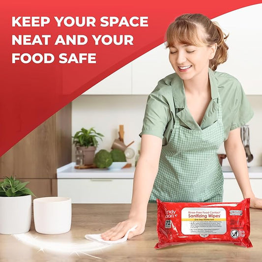 HandyClean Rinse-Free Food Contact Sanitizing Wipes Pouch, Multi Surface Cleaning Supplies for Kitchen and Professional Setting - 12 pack, 864 count