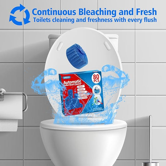 USKICH 80 Pack Toilet Bowl Cleaner Tablets,Blue Automatic Toilet Tank Cleaners, Long-Lasting Household Toilet Cleaners,Toilet flush Cleaning & Deodorizer