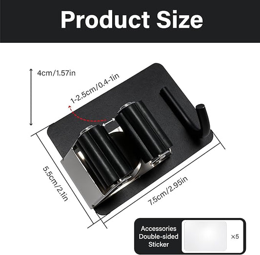 5 Pack Mop and Broom Holder Wall Mount, Stainless Steel Mop and Broom Hanger with Hooks, Mop Broom Organizer for Closet Laundry Garage Garden Tool Organizer (Black)