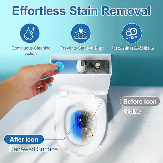 Automatic Toilet Bowl Cleaner Tablets,Blue toilet seat, Descale & Deodorize, Septic-Safe, Continuous Cleaning, Fresh Scent, Drop-In Tank Cleaner effective to use Works with Toilets 50 Pack