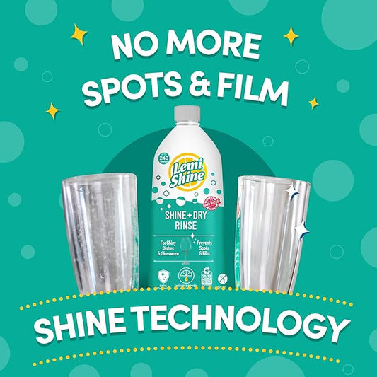 Lemi Shine Shine and Dry Natural Dishwasher Rinse Aid - Hard Water Stain Remover - 25.35 fl oz