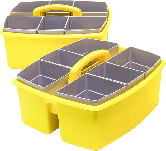 Storex Large Classroom Caddy with Cups, 13 x 11 x 6.575 Inches, Yellow, Case of 2 (00982U02C)