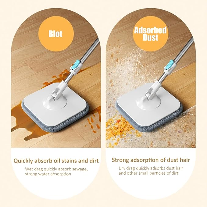 Mop and Bucket Set with Wringer, 360º Spin Mop and Bucket, 2 Microfiber Refills, Height Adjustable Handle, Kitchen Wet and Dry Use, Floor Cleaning System