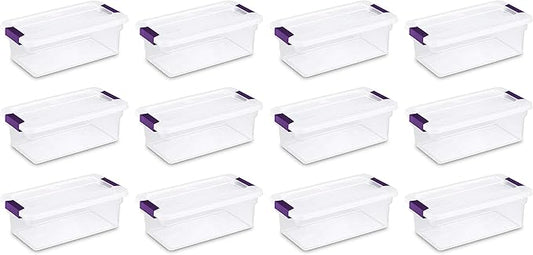 Sterilite 6 Qt ClearView Latch Storage Box, Stackable Bin with Latching Lid, Plastic Container to Organize Shoes in Closet, Clear Base, Lid, 12-Pack