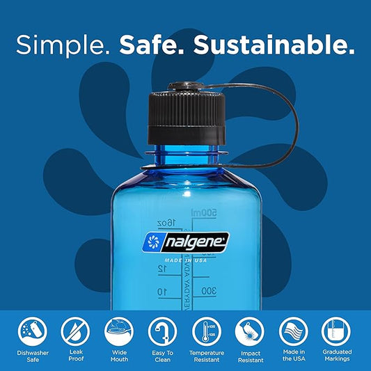 Nalgene Sustain Tritan BPA-Free Water Bottle Made with Material Derived from 50% Plastic Waste (Using ISCC Certified Mass Balance), 16 OZ, Narrow Mouth, Slate Blue