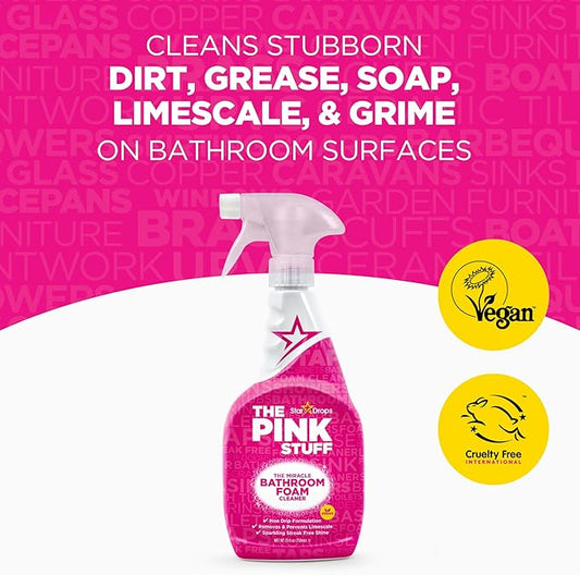Stardrops - The Pink Stuff - Miracle Bathroom Foam Cleaner 750ml - Baths, Tiles, Soap Scum, Limescale, Streak Free (Pack of 2)