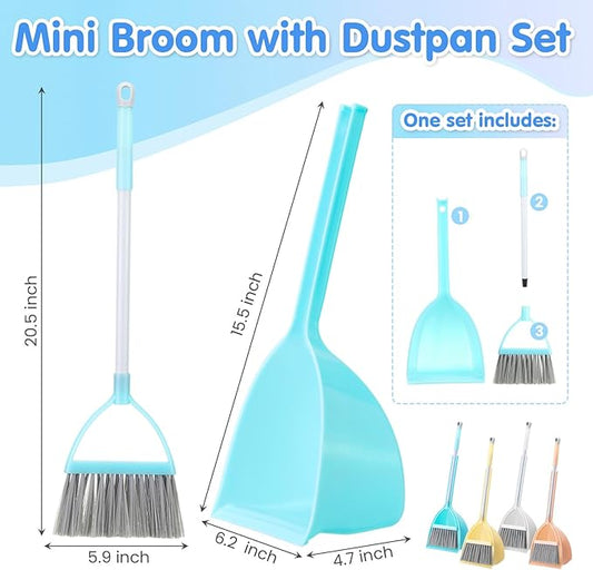 Roshtia 4 Pcs Mini Broom with Dustpan for Kids Broom and Dustpan Set Toddler Cleaning Set Boys Girls Small Cleaning for Kitchen Bathroom Pet (Yellow,Red,Green,Hoary)