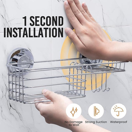 LEVERLOC Shower Caddy Suction Cup Shower Shelves Shower Holder,Silver