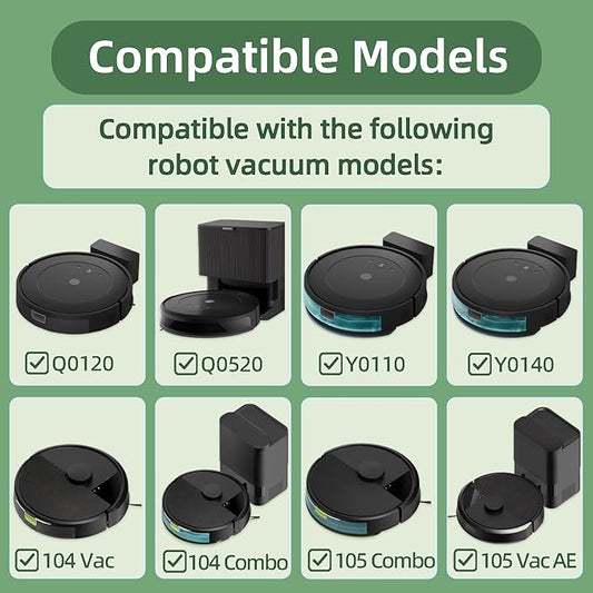 Accessories Kit Compatible with iRobot Roomba 104/105 Vac & Combo, Essential Q0120, Q0520, Y0110, Y0140, Q011 Robot Vacuum Replacement Parts,2 Main Brush, 8 Side Brush, 8 HEPA Filter (18 Pack)