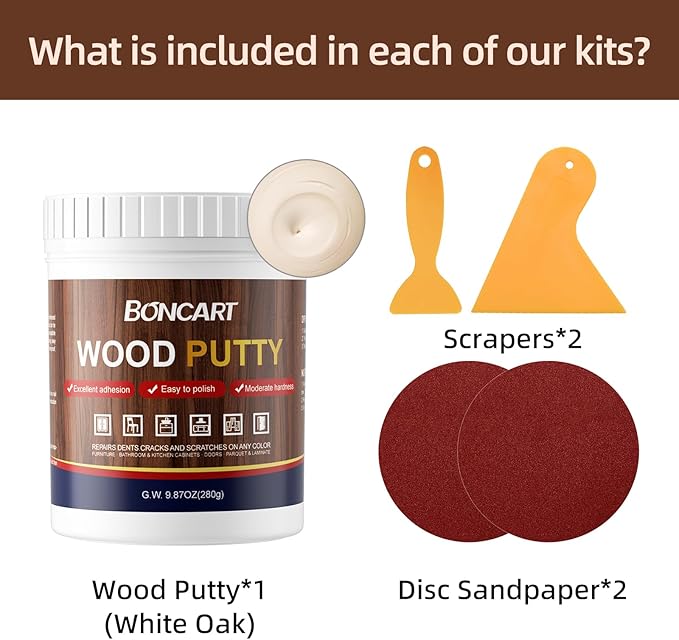 Wood Filler, White Oak Wood Putty, 9.87 Ounces - Repairs Broken Wooden Furniture