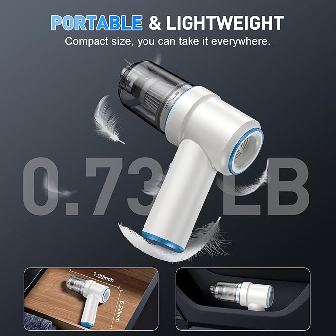 KMM Handheld Car Vacuum Cleaner, 11000PA Vacuum Cleaner & Air Duster, 120W High Power Vacuum Portable Cordless, Hand Held Vacuum Rechargeable with Multi-Nozzles & LED Light for Home, Car, Office