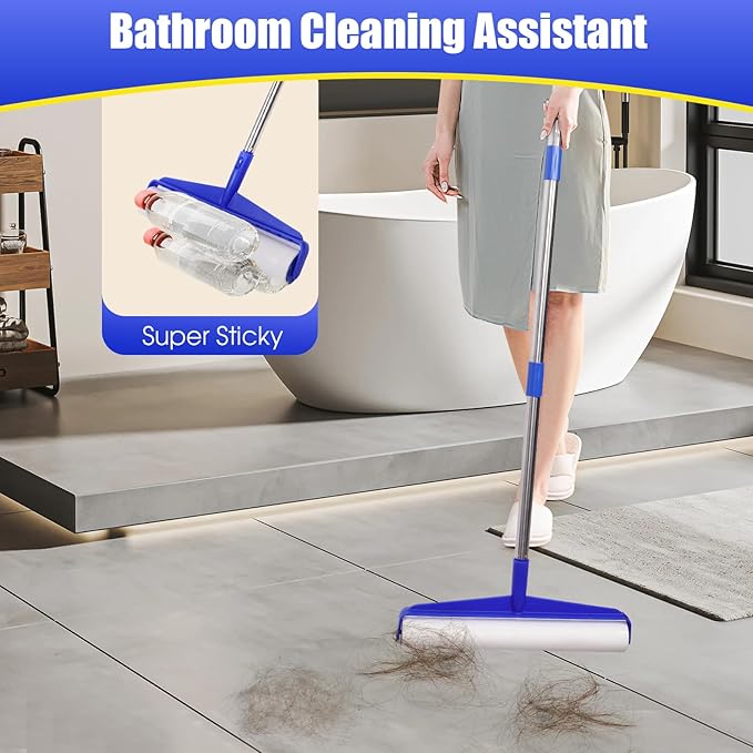 COBETE 13.77" Large Extra Sticky Lint Roller, 69.88" Long Handle Lint Remover with 6 Rollers for Clothes, Cat Dog Pet Hair, Furniture, Couch, Carpet, Floor,Painted Wall Cleaner Mop Dust Cleaning