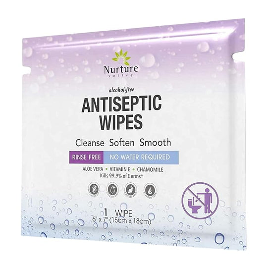 XL Individually Wrapped Nurture Antibacterial Body & Hand Wipes | Alcohol-Free Antiseptic Wet Disinfecting Towelettes for Germ Removal, Sanitizing Hands |Cleaning Cloths| Adults & Baby| Thick & Strong