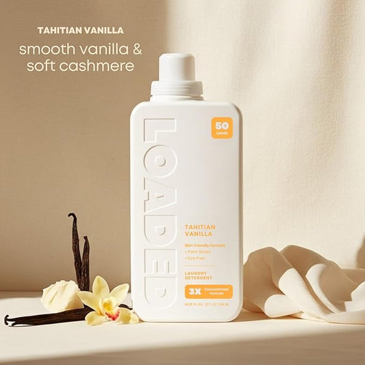 Loaded Laundry Detergent, Luxury Cologne & Perfume Scented | 50 Loads | Vanilla & Cashmere | Skin-Friendly & Plant-Based | Made in USA | 32 oz