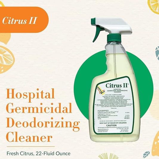 Citrus II Hospital Germicidal Deodorizing Cleaner - Fresh Citrus Scent - Disinfecting Spray - for Home, Hospital and Office Surfaces and Supplies - 22 Fl Oz