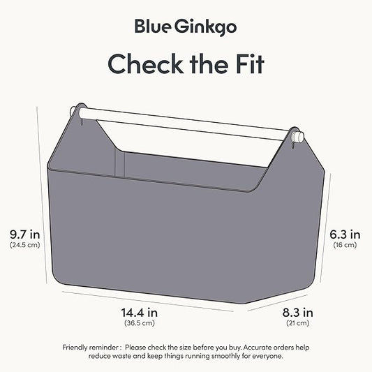 BLUE GINKGO Large Storage Basket – Plastic Caddy with Wooden Handle for Bathroom, Pantry, or Cleaning Supplies (Gray)