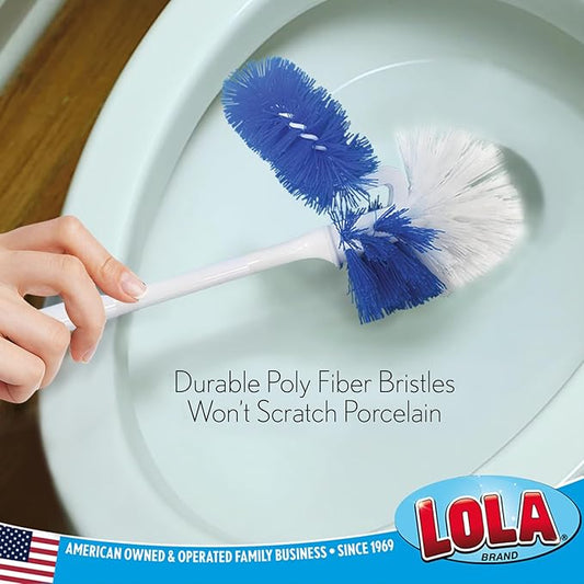 LOLA Classic Toilet Brush w/Under-The-Rim Scrubber, 24 Pack, Deep Cleans The Entire Toilet Bowl, Non-Slip Handle w/Rubber Comfort Grip
