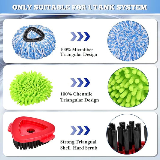 Microfiber Spin Mopping Refills Head for Oceda RinseClean 2-Tank System,1 Gray Mop Scrub Brush + 1 Mops Base + 6 Pack Easy Cleaning Mop Heads Replacements