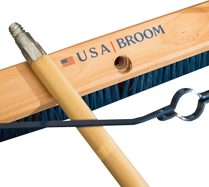 36" Heavy Duty Outdoor Push Broom with 60" Handle. Ideal for Ashpalt, Concrete & Heavy Debris. Durable American Made Steel Brackets-Stainless Steel Hardware. No Plastic. 100% Made in The USA.