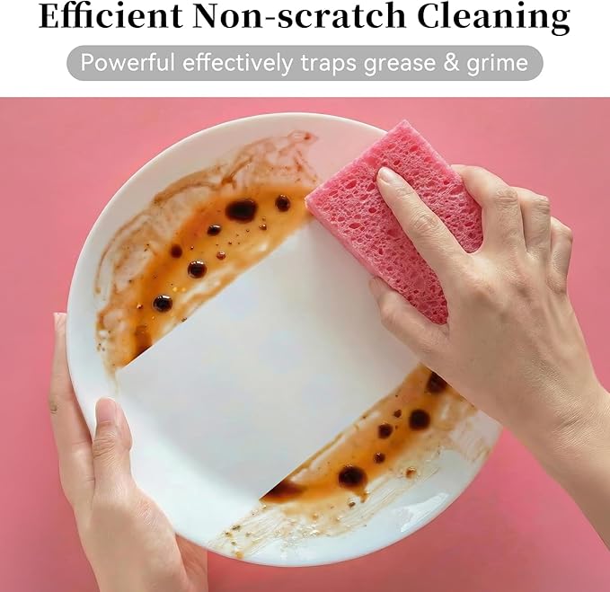 6 Pcs Kitchen Sponges for Dishes Cleaning, Non Scratch for Non Stick Cookware, Compressed Natural Cellulose Sponges, Dish Washing Scrubbers, Scrubbing Pads for Household, Bathroom (Red)