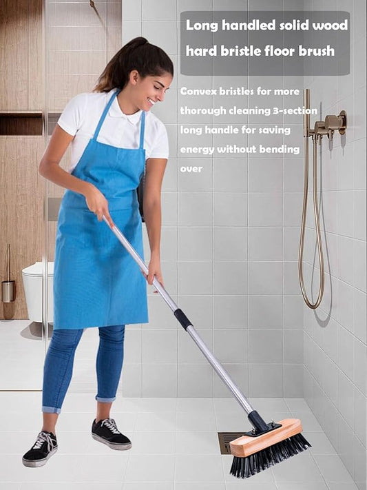 Heavy Duty Push Broom Stiff Bristle Broom Brush with Solid Wood Broom Head Indoor Outdoor Floor Scrubber Brushes for Bathroom Bathtub Tile Floor Patio Swimming Pool