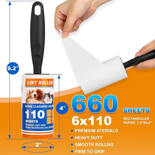 Lint Roller, 660 Sheets with 3 Handles, Pet Hair Remover for Laundry and Clothes, Extra Sticky Lint Rollers for Pet Hair, Dog & Cat Hair Removal Tool, Reusable Lint Brush for Furniture, Car, Wardrobe