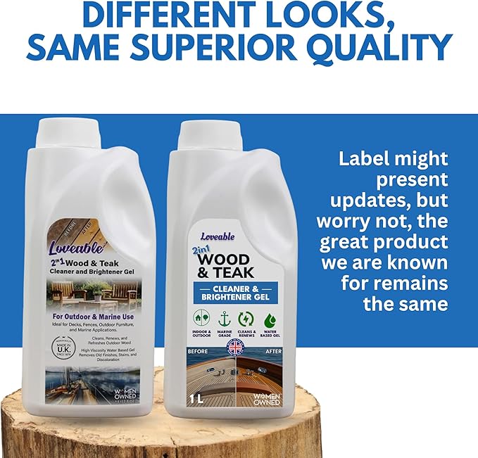 EcoDecors Loveable 2 in 1 Wood & Teak Cleaner and Brightener Gel, 1 L, for Outdoor Use, Cleans, Renews, and Refreshes Outdoor Wood - 2 Pack