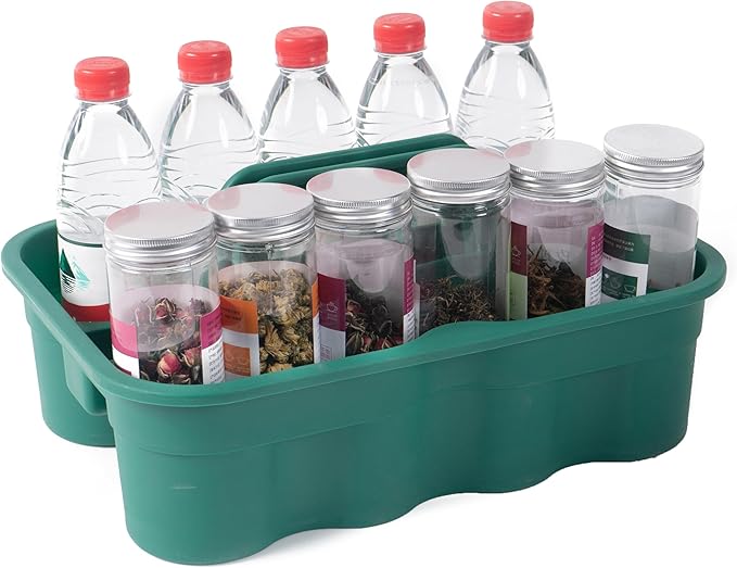 Matthew 3 Pack Large Plastic Tote Tool & Deluxe Supply Cleaning Caddy with Handle Portable Shower Basket Storage Caddy for Cleaning Products,Take-Out Drink,Bathrooms - Green