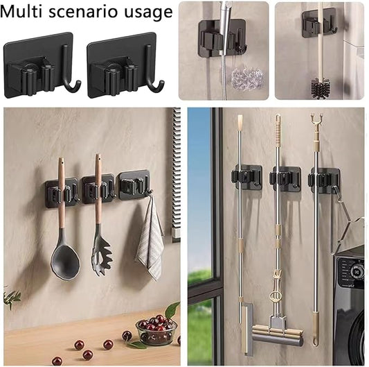 6Pcs Mop Broom Holder No Drill SUS304 Stainless Steel, Heavy Duty Tool Organizer Rack Rake and Shovel Handle, Storage Rack Self Adhesive for Bathroom, Laundry, Kitchen, Garage, Garden