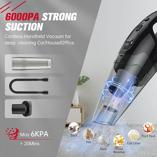 Handheld Vacuum Cordless Rechargeable, Mini Car Vacuum Cleaner with LED, USB Charge, 1.65LBs Hand Vacuum Cordless, 25 Minutes Run Time for Car/Home/Pet Hair