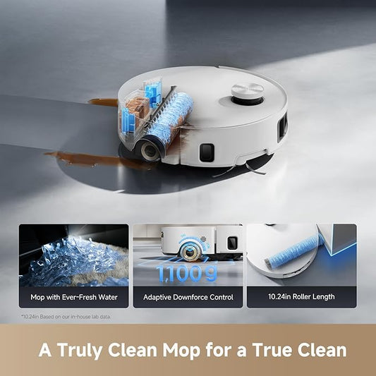 DREAME Aqua10 Roller Robot Vacuum, AquaRoll Mopping, 30,000Pa Suction, 100% Detangling, Carpet-Protecting Roller Guard, Clear 2.36in Obstacle, Self-Empty, Self-Cleaning, Roller Mop Extending