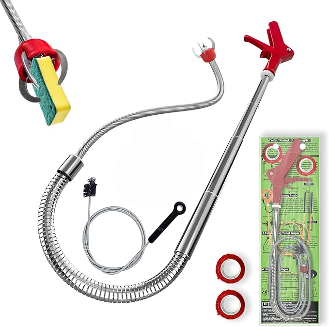 Toilet Auger/Drain Clog Remover Tool Kit-1PCS Toilet Snake Grabber,2PCS Drain Snake Hair Remover&1PCS AC Drain Line Cleaner Tool for Blocking and Cleaning Toilets (Toilet Drain Unblocking kit)