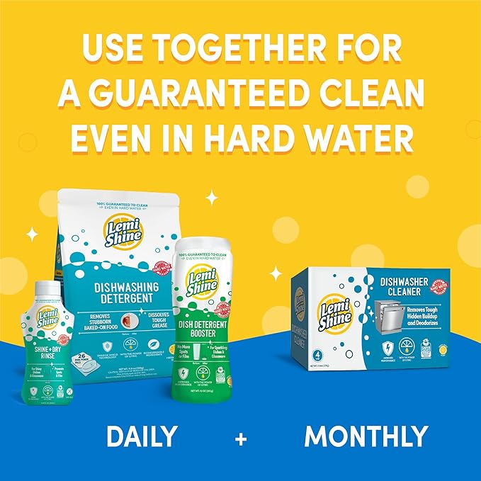 Lemi Shine Dish Detergent Booster, Hard Water Stain Remover, Multi-Use Citric Acid Cleaner 10 oz, Pack of 8