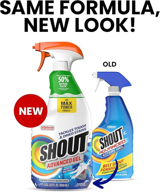 Shout Advanced Laundry Stain Remover Gel for Clothes Laundry, Breaks down stubborn, dried-in, and tough stains - 22oz Spray (Pack of 3), Packaging May Vary