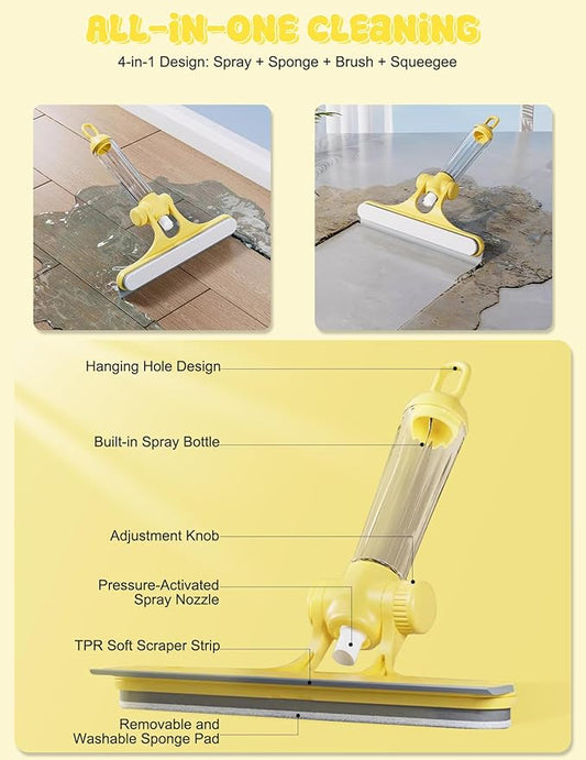 4 in 1 Glass Cleaning Tool with Adjustable Angle Squeegee Spray Bottle and Scrub Brush for Shower Glass Car Windows and Mirrors All in One Window Cleaner Kit