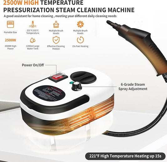6 Level Adjustable Handheld Steam Cleaner for Home,15s Heat-Up Pressurized Steamer for Cleaning,1.29 Quarts Tank Portable Steam Cleaner Handheld for Car