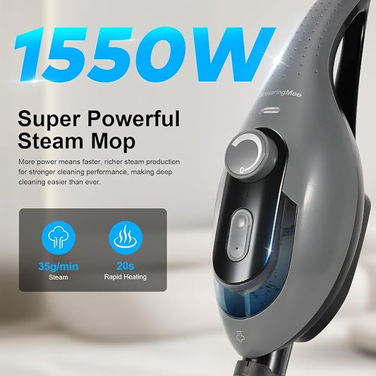 11-in-1 Steam Mop, 1550W Powerful Handheld Steam Cleaner, 260°F Multi-Functional Floor Steamer with 21.3FT Cord for Floors, Hardwood, Tiles, Grout, Windows, Kitchen, Bath, Adjustable (Grey)
