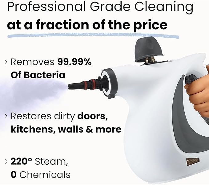 Saker Steam Disinfection Cleaner–Handheld Multi-Purpose Steamer with 8 Accessories, Powerful 1500W Steam, Child Lock & Safety Cap for Home, Kitchen, Appliances(1 Set Steam Cleaner+4 Fiber Cloths)
